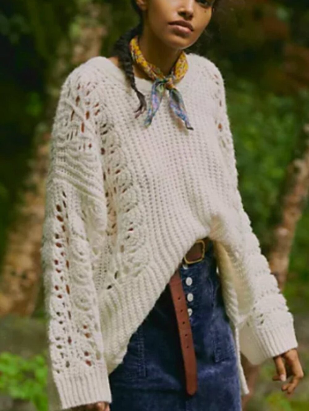 Anthropologie Pilcro Devenne Pointelle Pullover Sweater Ivory Size M